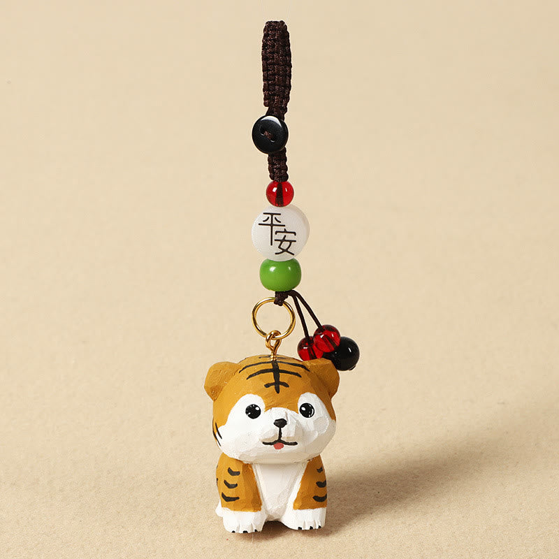 Buddha Stones Chinese Zodiac Linden Wood Engraved Plum Blossom Peace Safe Om Mani Padme Hum Positive Key Chain - Tiger 4cm(Color Shape and Size May vary) - Peace & Safe - image 15