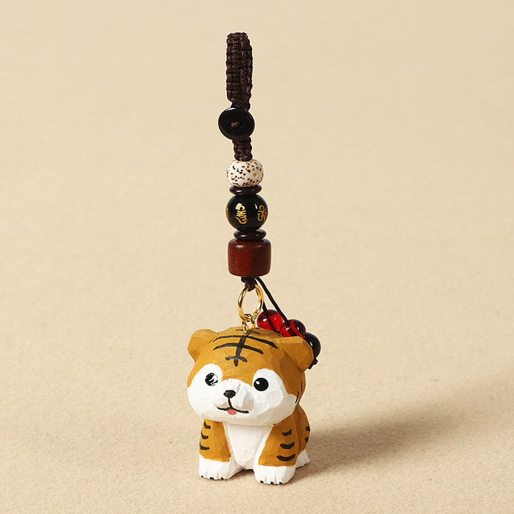 Buddha Stones Chinese Zodiac Linden Wood Engraved Plum Blossom Peace Safe Om Mani Padme Hum Positive Key Chain - Tiger 4cm(Color Shape and Size May vary) - Om Mani Padme Hum - image 13