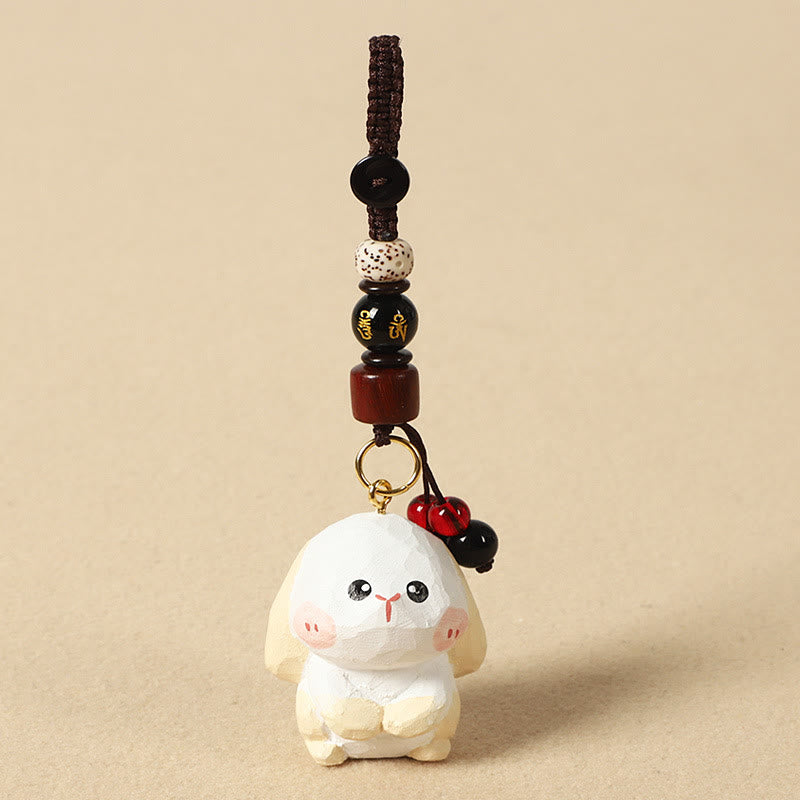 Buddha Stones Chinese Zodiac Linden Wood Engraved Plum Blossom Peace Safe Om Mani Padme Hum Positive Key Chain - Rabbit 4cm(Color Shape and Size May vary) - Om Mani Padme Hum - image 16