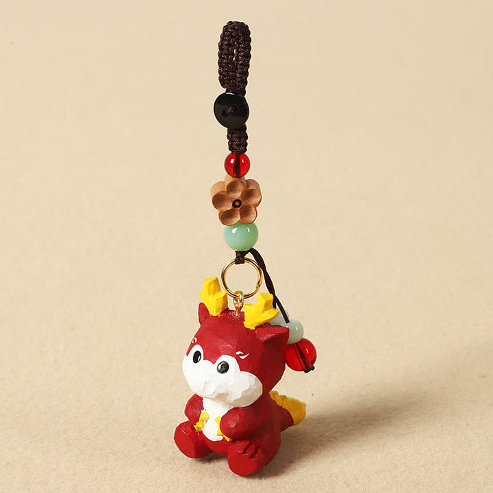 Buddha Stones Chinese Zodiac Linden Wood Engraved Plum Blossom Peace Safe Om Mani Padme Hum Positive Key Chain - Dragon 4cm(Color Shape and Size May vary) - Plum Blossom - image 20