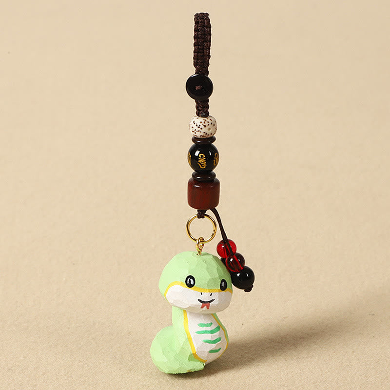 Buddha Stones Chinese Zodiac Linden Wood Engraved Plum Blossom Peace Safe Om Mani Padme Hum Positive Key Chain - Snake 4cm(Color Shape and Size May vary) - Om Mani Padme Hum - image 22