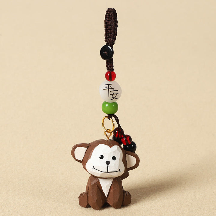 Buddha Stones Chinese Zodiac Linden Wood Engraved Plum Blossom Peace Safe Om Mani Padme Hum Positive Key Chain - Monkey 4cm(Color Shape and Size May vary) - Peace & Safe - image 31