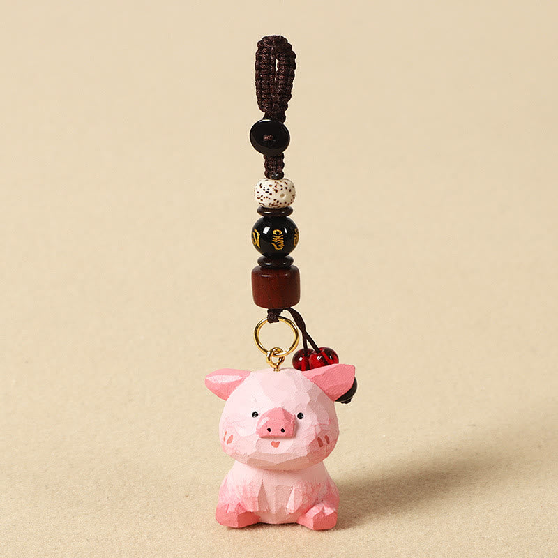 Buddha Stones Chinese Zodiac Linden Wood Engraved Plum Blossom Peace Safe Om Mani Padme Hum Positive Key Chain - Pig 4cm(Color Shape and Size May vary) - Om Mani Padme Hum - image 38