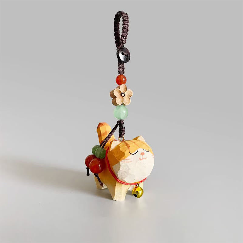 Buddha Stones Orange Tabby Cat Linden Wood Peach Wood Peace Safe Plum Blossom Om Mani Padme Hum Purity Key Chain - Plum Blossom - image 1