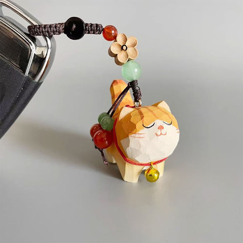 Buddha Stones Orange Tabby Cat Linden Wood Peach Wood Peace Safe Plum Blossom Om Mani Padme Hum Purity Key Chain - image 6