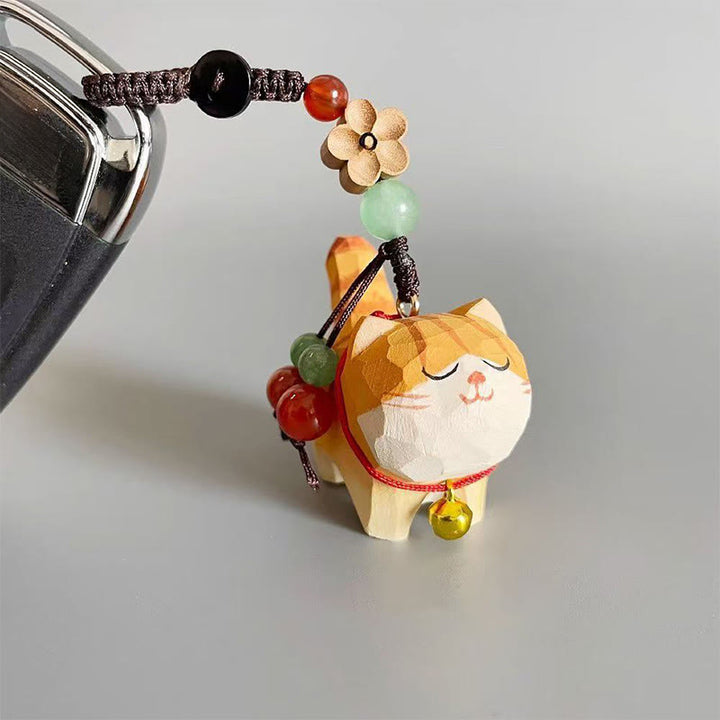 Buddha Stones Orange Tabby Cat Linden Wood Peach Wood Peace Safe Plum Blossom Om Mani Padme Hum Purity Key Chain - image 6