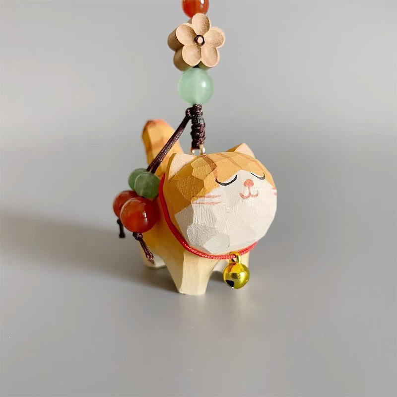 Buddha Stones Orange Tabby Cat Linden Wood Peach Wood Peace Safe Plum Blossom Om Mani Padme Hum Purity Key Chain - image 4