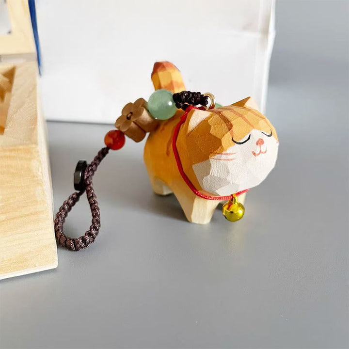 Buddha Stones Orange Tabby Cat Linden Wood Peach Wood Peace Safe Plum Blossom Om Mani Padme Hum Purity Key Chain - image 3