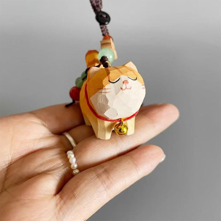 Buddha Stones Orange Tabby Cat Linden Wood Peach Wood Peace Safe Plum Blossom Om Mani Padme Hum Purity Key Chain - image 7