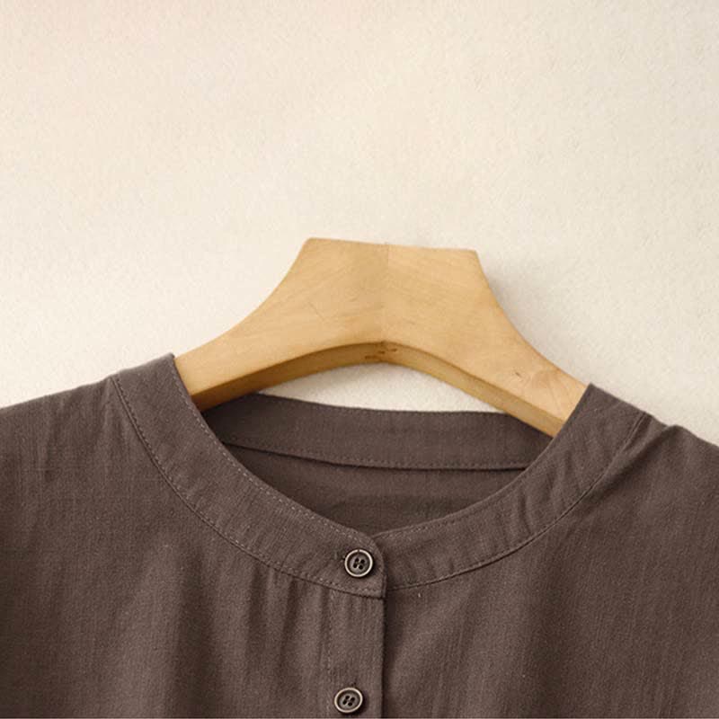 Buddha Stones Summer Minimalist Button-Up Drawstring Solid Women's Short Sleeve Dress With Pockets - image 2