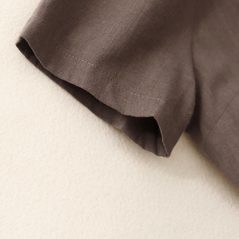 Buddha Stones Summer Minimalist Button-Up Drawstring Solid Women's Short Sleeve Dress With Pockets - image 5