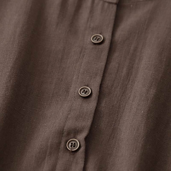 Buddha Stones Summer Minimalist Button-Up Drawstring Solid Women's Short Sleeve Dress With Pockets - image 4