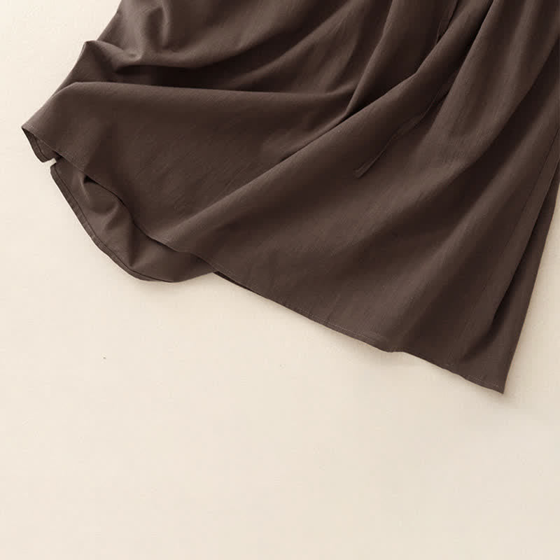 Buddha Stones Summer Minimalist Button-Up Drawstring Solid Women's Short Sleeve Dress With Pockets - image 6