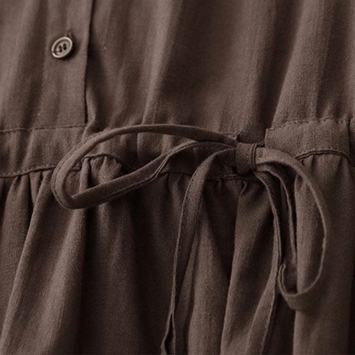 Buddha Stones Summer Minimalist Button-Up Drawstring Solid Women's Short Sleeve Dress With Pockets - image 3