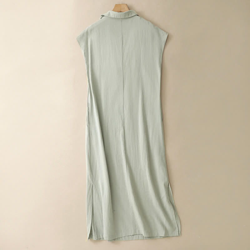 Buddha Stones Summer Minimalist Side Slit Solid Women's Summer Sleeveless Dress With Pocket - image 1