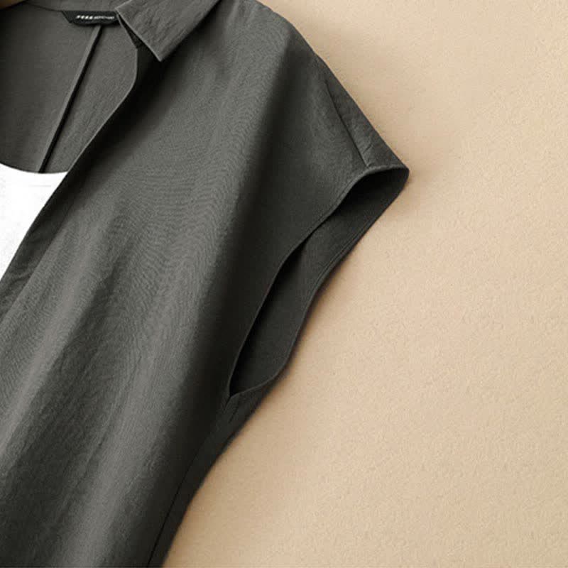 Buddha Stones Summer Minimalist Side Slit Solid Women's Summer Sleeveless Dress With Pocket - image 17