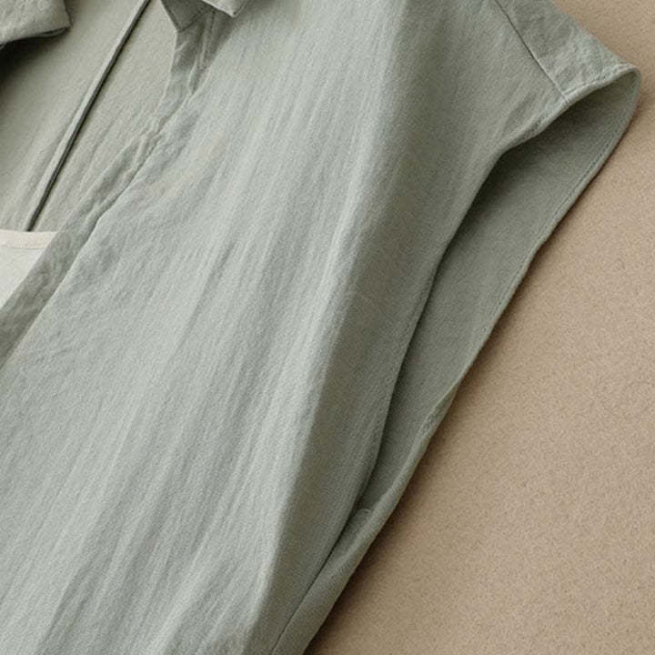 Buddha Stones Summer Minimalist Side Slit Solid Women's Summer Sleeveless Dress With Pocket - image 3