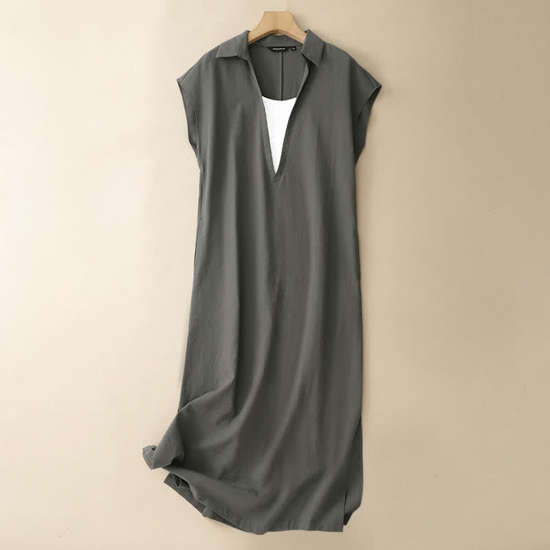 Buddha Stones Summer Minimalist Side Slit Solid Women's Summer Sleeveless Dress With Pocket - DarkOliveGreen - US14，UK/AU18，EU46 (2XL) - image 15