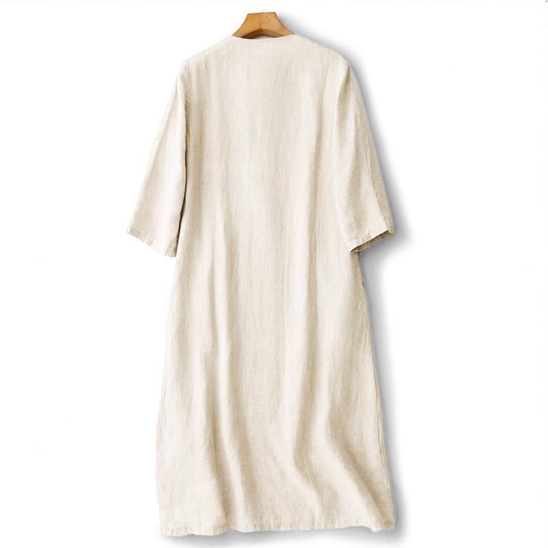 Buddha Stones Summer Embroidery Solid Women's Short Sleeve Dress With Pockets - image 8