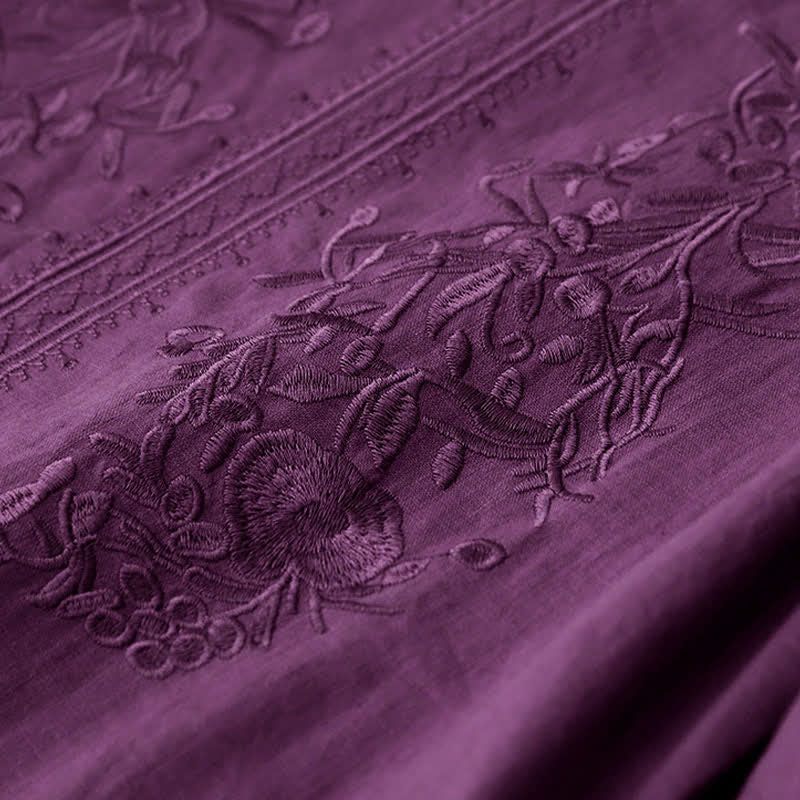 Buddha Stones Summer Embroidery Solid Women's Short Sleeve Dress With Pockets - image 2