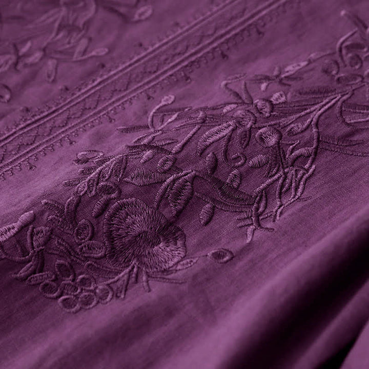 Buddha Stones Summer Embroidery Solid Women's Short Sleeve Dress With Pockets - image 2