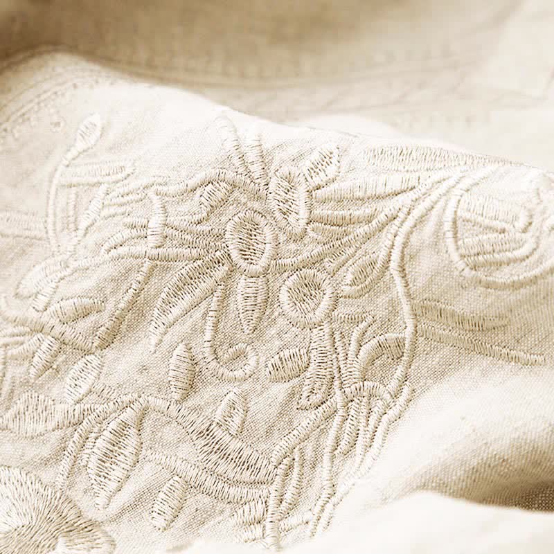 Buddha Stones Summer Embroidery Solid Women's Short Sleeve Dress With Pockets - image 10