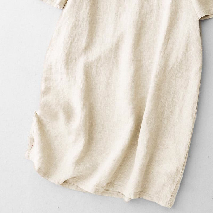 Buddha Stones Summer Embroidery Solid Women's Short Sleeve Dress With Pockets - image 14