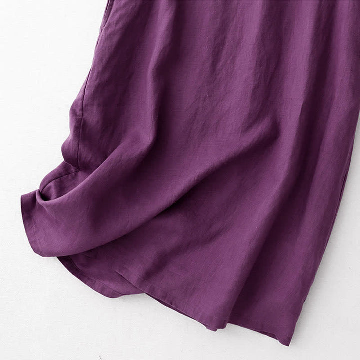 Buddha Stones Summer Embroidery Solid Women's Short Sleeve Dress With Pockets - image 5