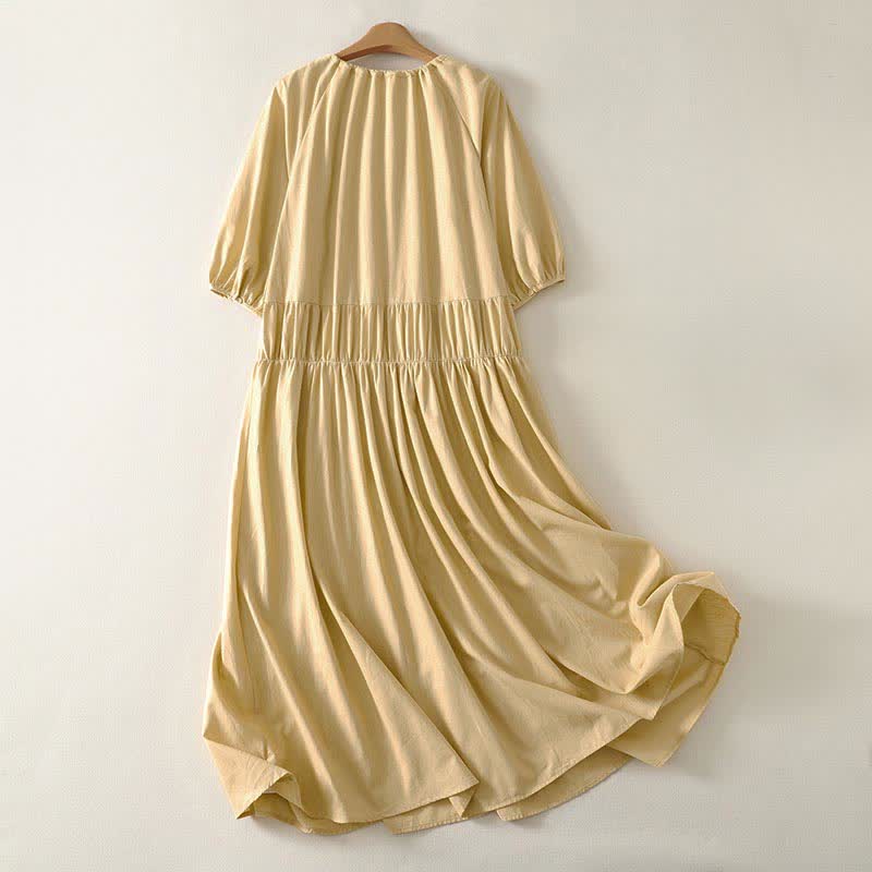 Buddha Stones Summer Drawstring Solid Women's Short Sleeve Dress With Pockets - image 1