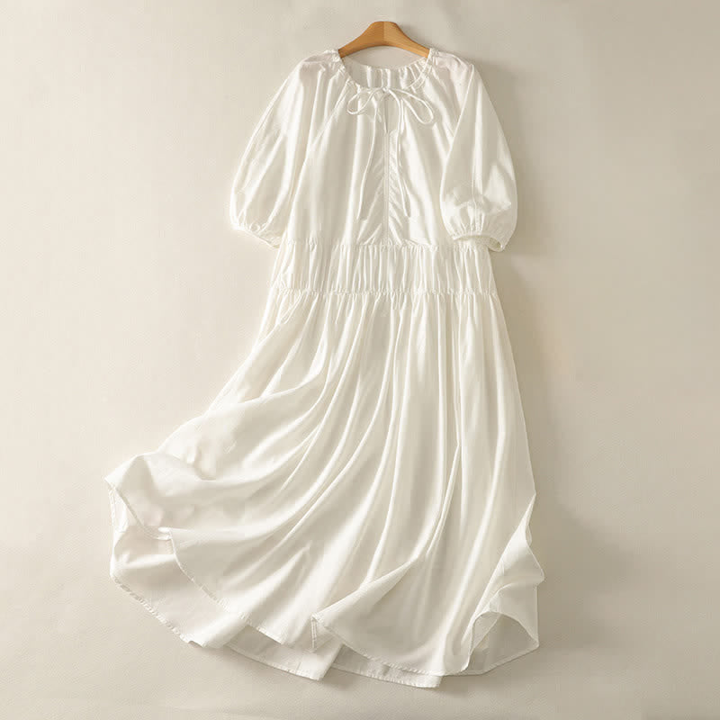 Buddha Stones Summer Drawstring Solid Women's Short Sleeve Dress With Pockets - White - US12，UK/AU16，EU44 (2XL) - image 14