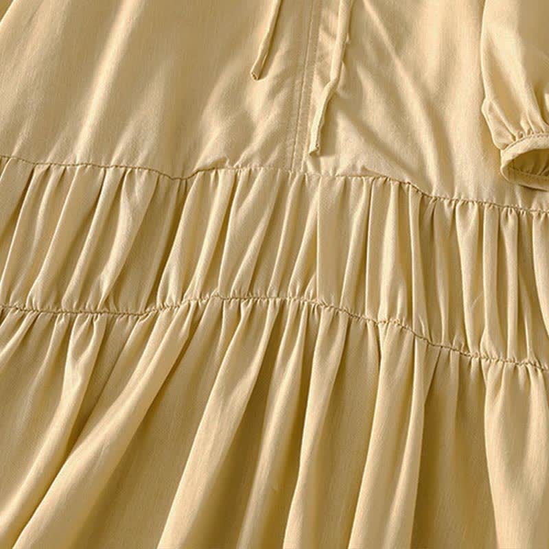 Buddha Stones Summer Drawstring Solid Women's Short Sleeve Dress With Pockets - image 5