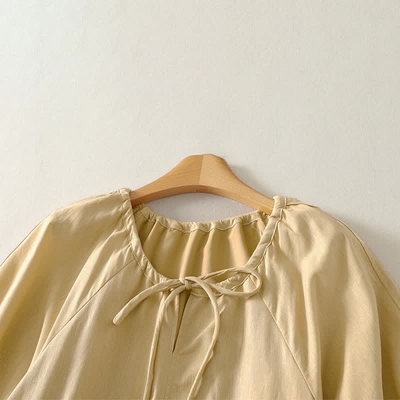 Buddha Stones Summer Drawstring Solid Women's Short Sleeve Dress With Pockets - image 2