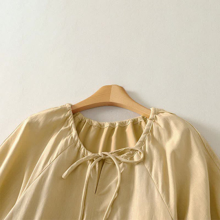 Buddha Stones Summer Drawstring Solid Women's Short Sleeve Dress With Pockets - image 2