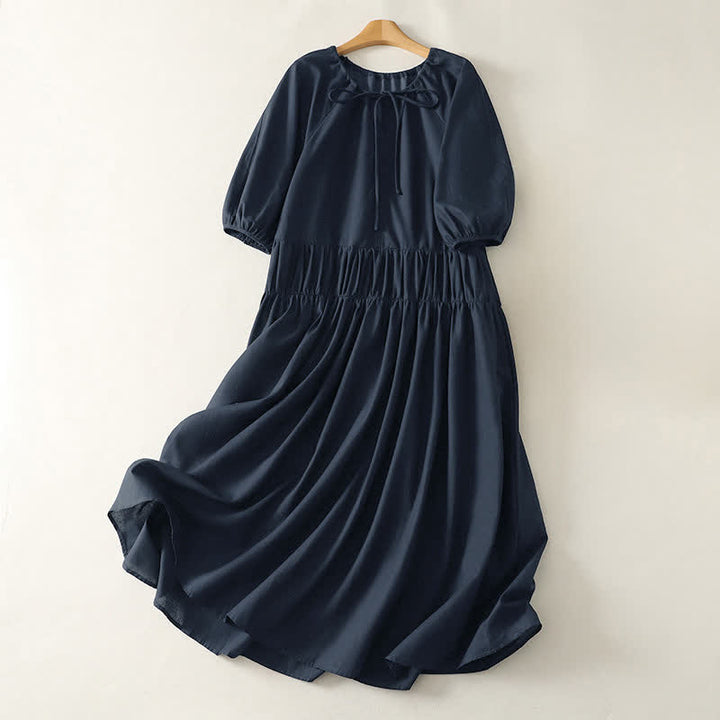 Buddha Stones Summer Drawstring Solid Women's Short Sleeve Dress With Pockets - MidnightBlue - US12，UK/AU16，EU44 (2XL) - image 10