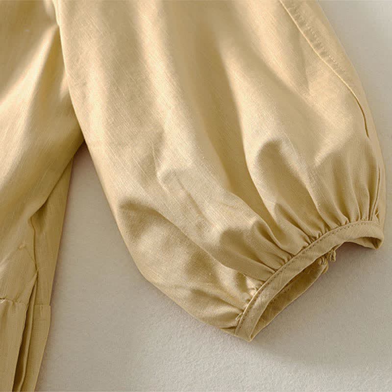 Buddha Stones Summer Drawstring Solid Women's Short Sleeve Dress With Pockets - image 3