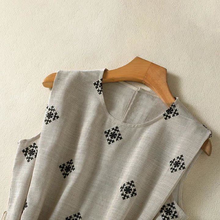 Buddha Stones Summer Boho Drawstring Geometric Print Women's Summer Sleeveless Dress With Pockets - image 2