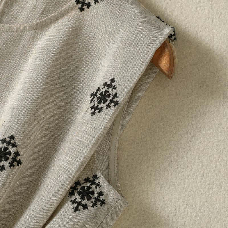 Buddha Stones Summer Boho Drawstring Geometric Print Women's Summer Sleeveless Dress With Pockets - image 5