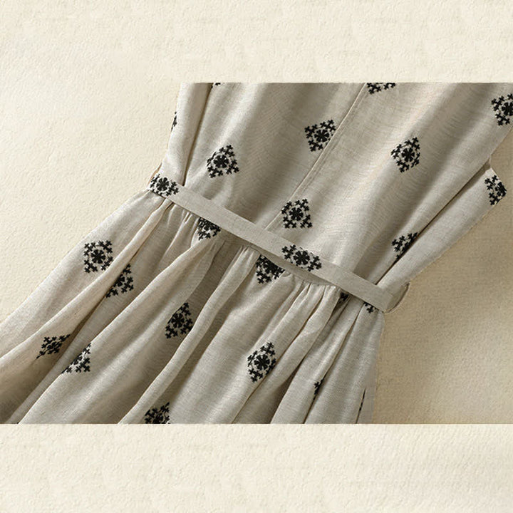 Buddha Stones Summer Boho Drawstring Geometric Print Women's Summer Sleeveless Dress With Pockets - image 9