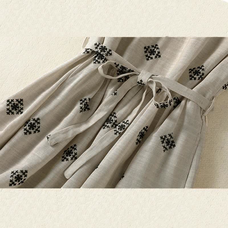 Buddha Stones Summer Boho Drawstring Geometric Print Women's Summer Sleeveless Dress With Pockets - image 8