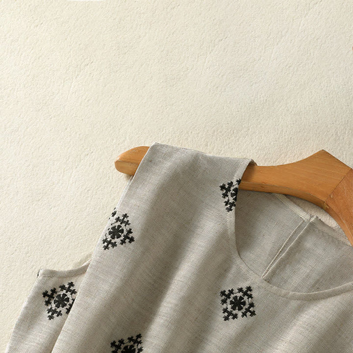 Buddha Stones Summer Boho Drawstring Geometric Print Women's Summer Sleeveless Dress With Pockets - image 4