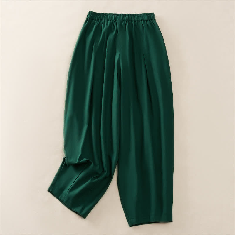 Buddha Stones Spring Casual Elastic Waist Pleated Solid Women's Harem Pants With Pockets - image 8