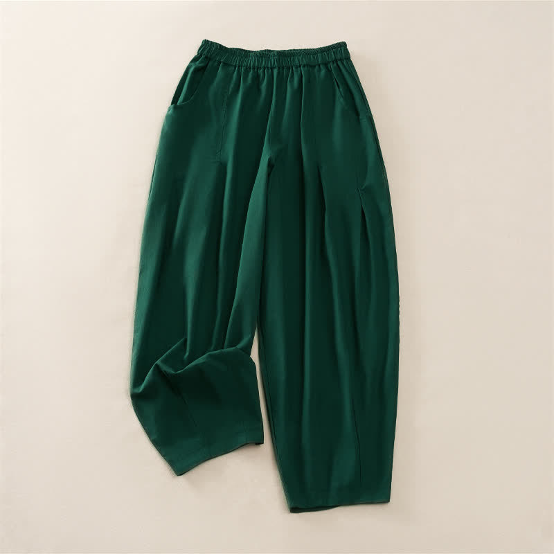 Buddha Stones Spring Casual Elastic Waist Pleated Solid Women's Harem Pants With Pockets - ForestGreen - US8-10，UK/AU12-14，EU40-42 (2XL) - image 7