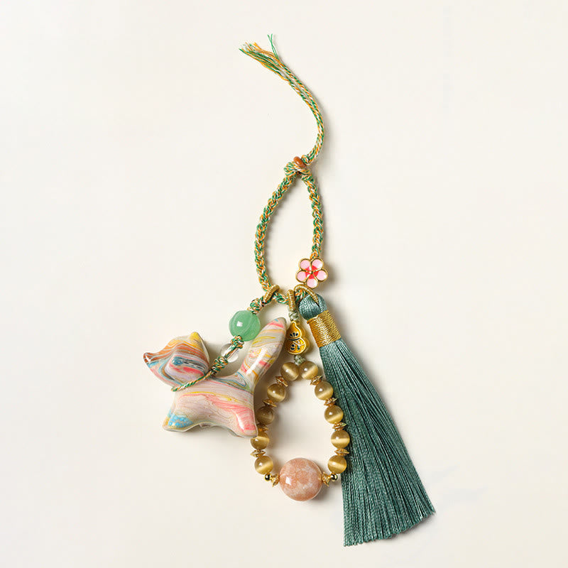 Buddha Stones Mini Cute Fox Ebony Wood Lacquer Craft Peace Key Chain - image 1