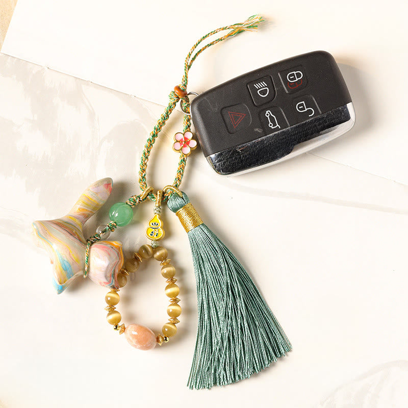 Buddha Stones Mini Cute Fox Ebony Wood Lacquer Craft Peace Key Chain - image 4