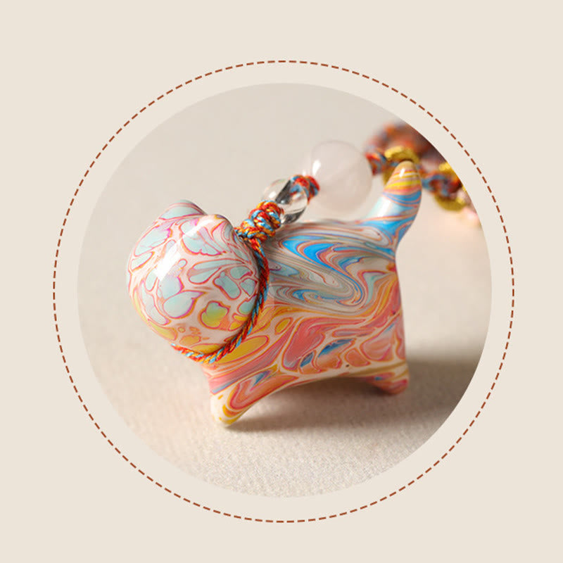 Buddha Stones Mini Lovely Cat Ebony Wood Lacquer Craft Calm Key Chain - image 4