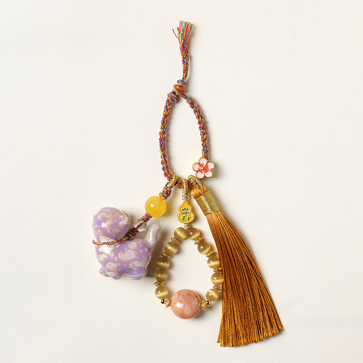 Buddha Stones Mini Lovely Cat Ebony Wood Lacquer Craft Calm Key Chain - image 8