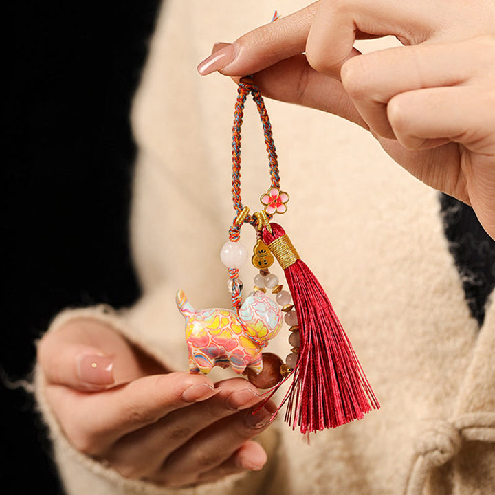 Buddha Stones Mini Lovely Cat Ebony Wood Lacquer Craft Calm Key Chain - image 2