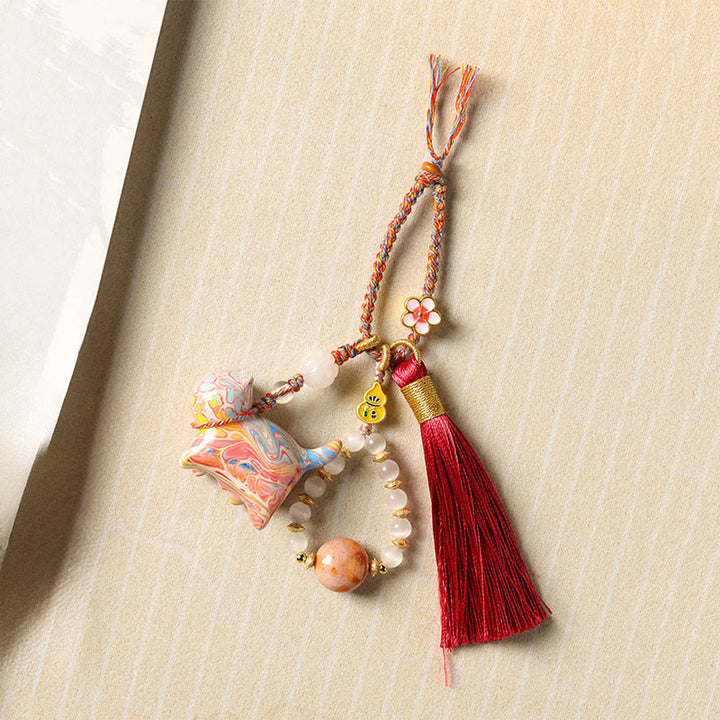 Buddha Stones Mini Lovely Cat Ebony Wood Lacquer Craft Calm Key Chain - image 3