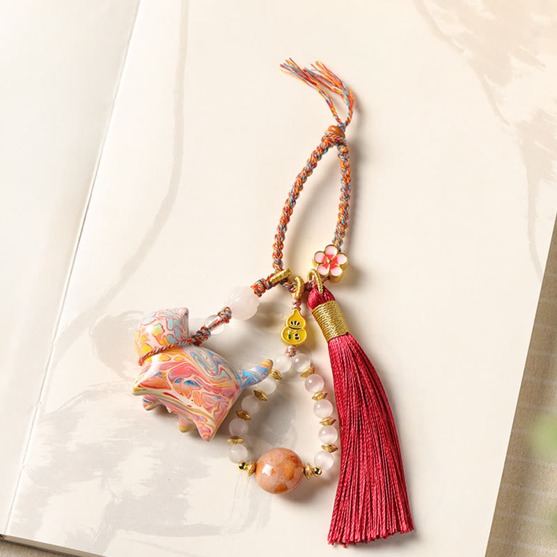 Buddha Stones Mini Lovely Cat Ebony Wood Lacquer Craft Calm Key Chain - Cat(Color Random) - image 0