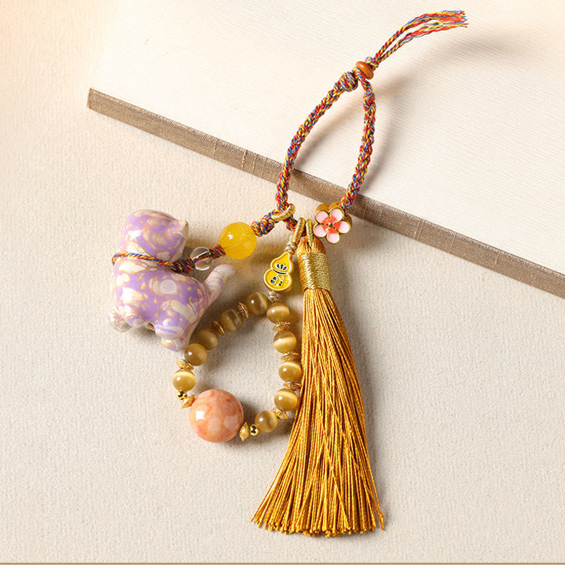 Buddha Stones Mini Lovely Cat Ebony Wood Lacquer Craft Calm Key Chain - Looking Up Cat(Color Random) - image 7